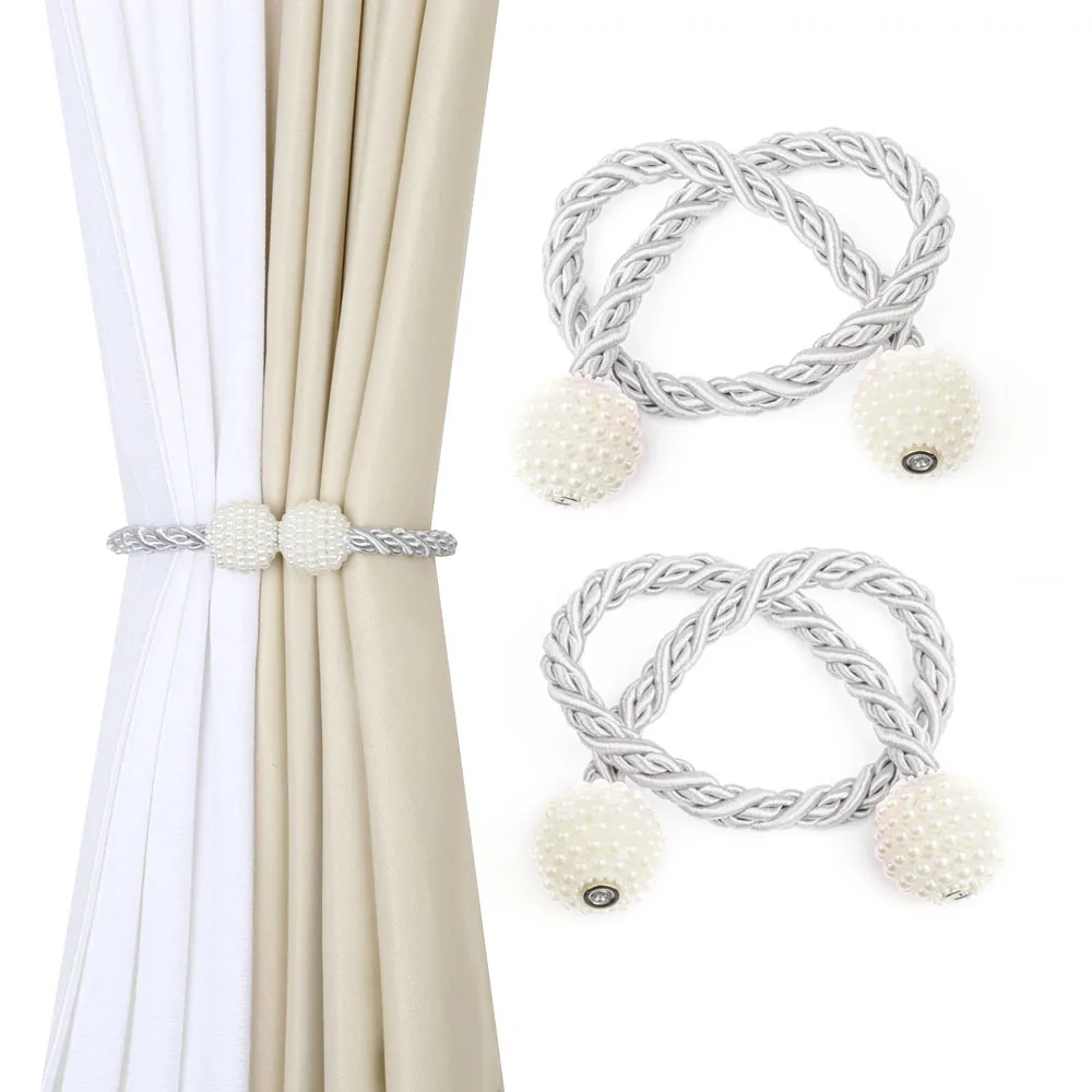 

2Pcs Magnetic Curtain Tieback Holdbacks Strap Pearl Hanging Ball Tie Backs Buckle Rope Holder Clip Curtains Accessoires