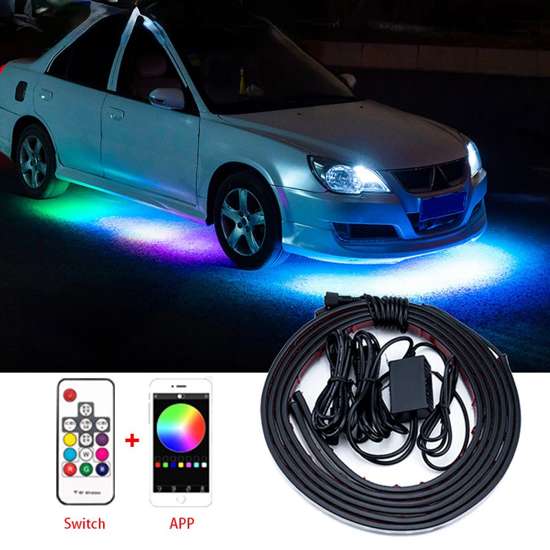 Car Underglow Flexible Strip Waterproof LED RGB Decorative Atmosphere Lamp Remote /APP Control Underbody System Neon Light