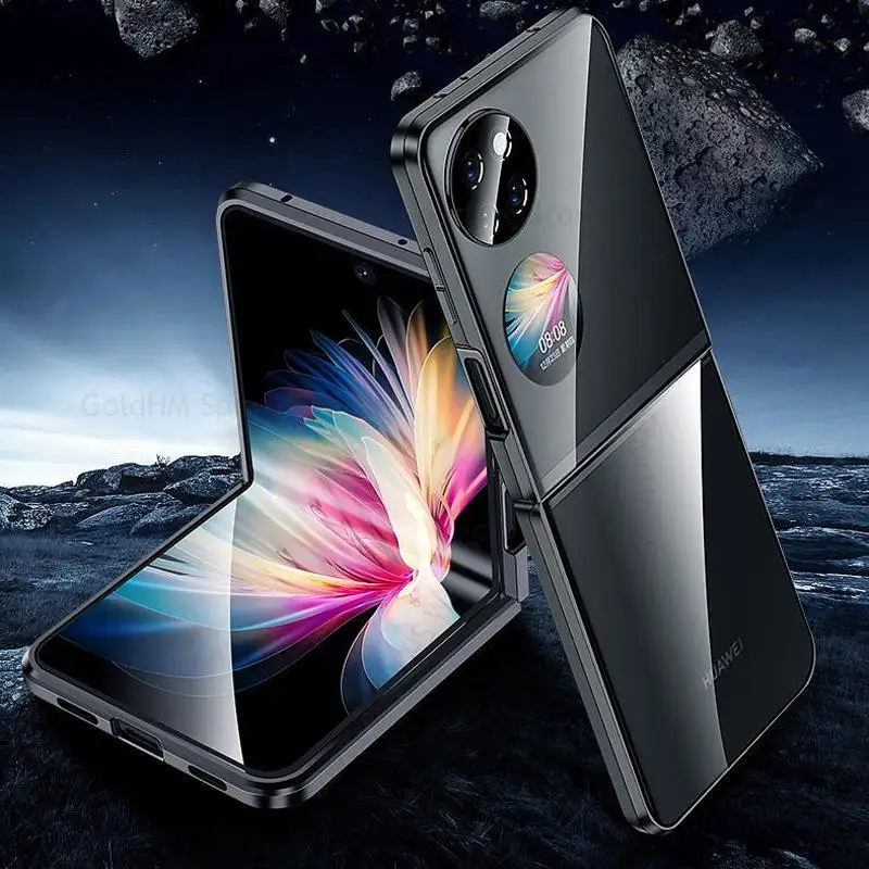 For Huawei P50 Pocket Tempered Glass Phone Case For P50 Pocket 360 Double Sided Magnetic Protective Flip Cover For BAL-AL00 L49