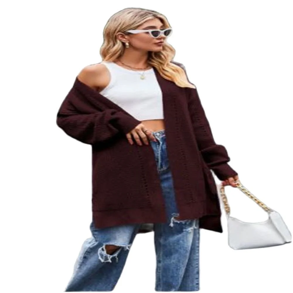 

Autumn/Winter Korean Version Kniting Outerwear Women 100% Acrylic V-Neck Pocket Lantern Sleeve Loose Thicken Cardigan Sweater