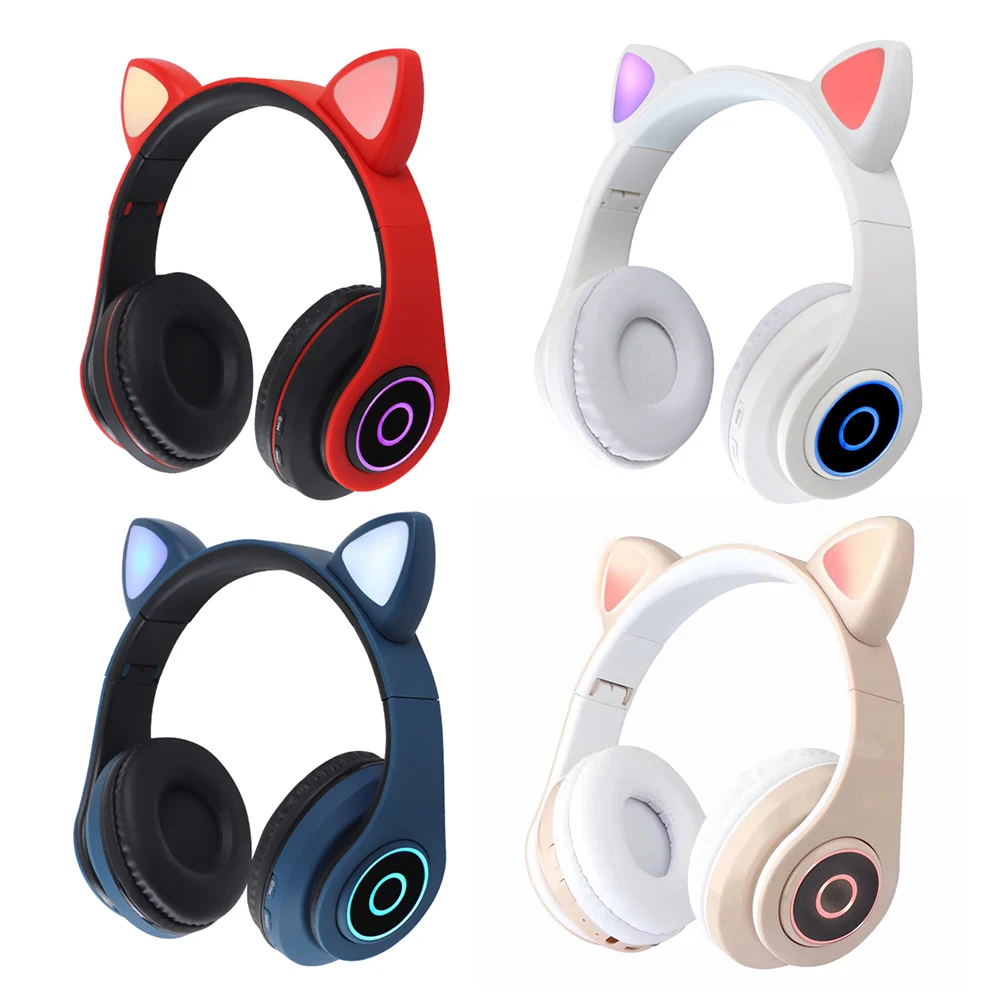 

Stereo Cat Ears Headset Led Flash Light Earbuds With Mic Wireless Headphone For Xiaomi Huawei Music Earphone