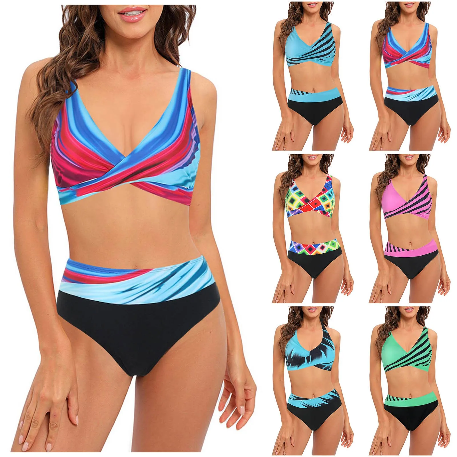 

Women's Separate Sexy Print Color Patchwork Bikini With Chest Pad No Steel Support Swimsuit Print Sexy Bikini 2023 Woman бикини