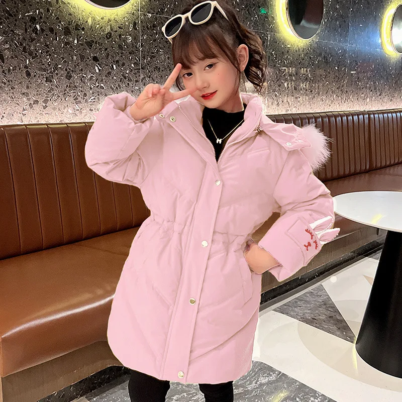 

Girls Down Padded Jacket Thickened Warm Coat Winter Fashion Cartoon Korean Mid-length Top Teenager Clothes Snowsuit 8 10 12 14 Y