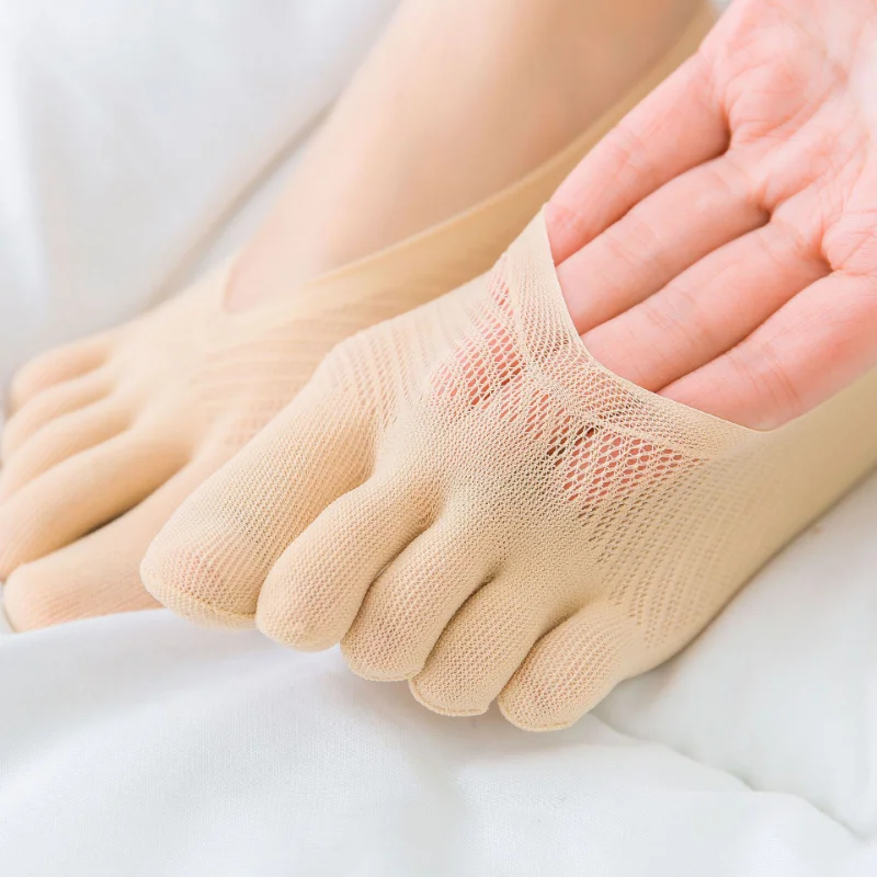 5Pairs Women Five-Finger Socks Summer Thin Shallow Mouth Invisible Socks Breathable Non-slip Sweat-absorbing Sport Yoga Toe Sock