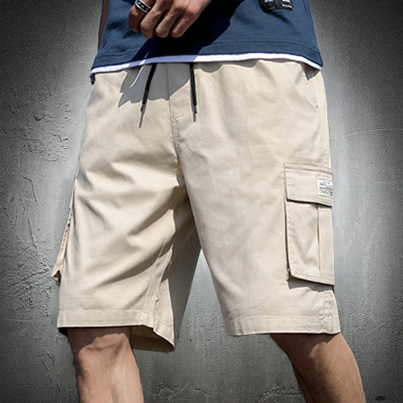 Mens Shorts Summer Cargo Shorts Fashion Knee Length Drawstring Men Shorts Cotton Khaki Work Bermudas Masculina 7XL