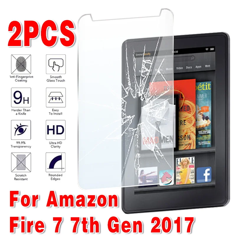 

2Pcs Tempered Glass Screen Protector Cover for Amazon Fire 7 7th Gen 2017 Anti-scratch Tempering Protective Film for Tablet