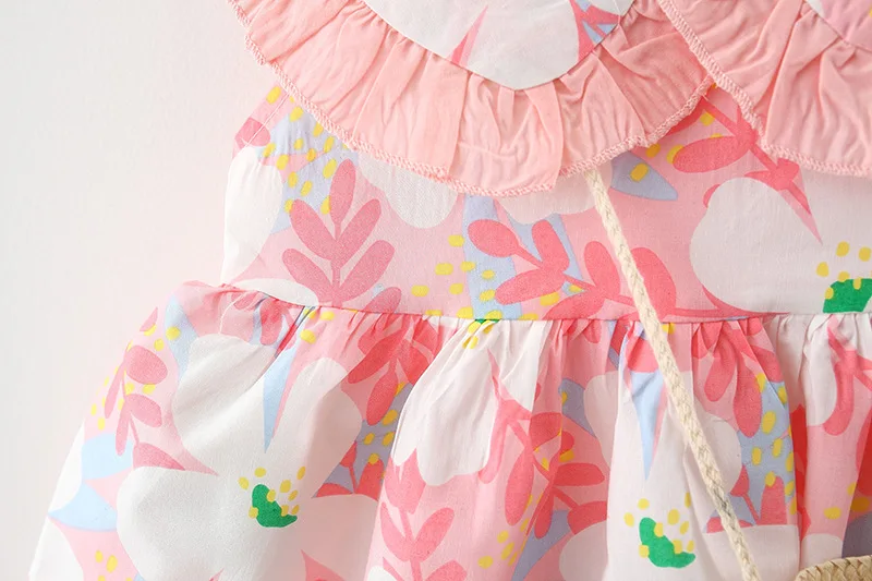 2PCS/Set Doll Collar Baby Dress Lovely Summer Infant Baby Girl Floral Dress Sundress Outfits Flower Dress + Bag Clothes Set images - 6