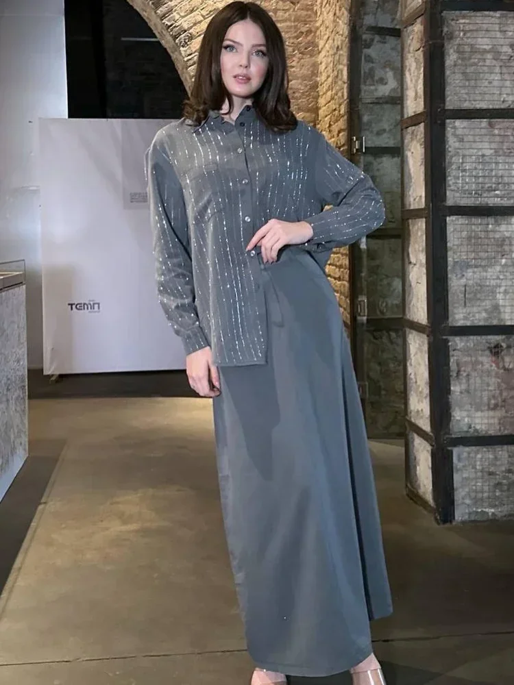 Женские юбки с воротником рубашки осенние обычные рукава однобортный топ в