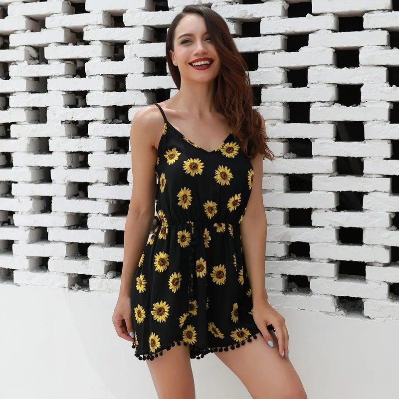 2023 New Print Floral Tassel Loose Jumpsuits Women Summer Casual Small Daisy Sexy Sling Female Slim Playsuits Boho Streetwears