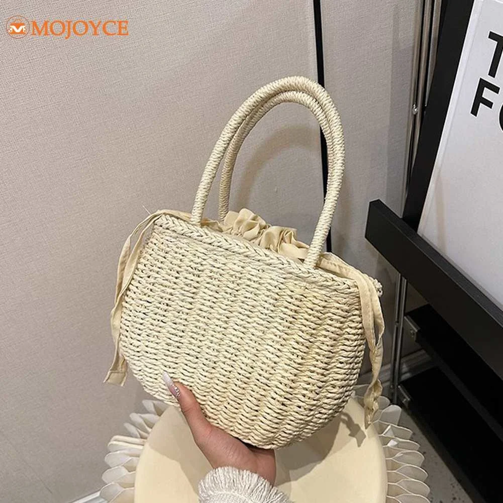 

Ladies Straw Woven Bag Handwoven Handbag Summer Women Tote Bag Drawstring Beach Bags Large Capacity Luxury Designer Handle Bags