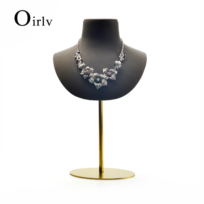 Oirlv Premium Leather Necklace Display Bust Rack Gray/Coffee Color Pendant Holder with Metal Shelf Mannequin for shop Counter