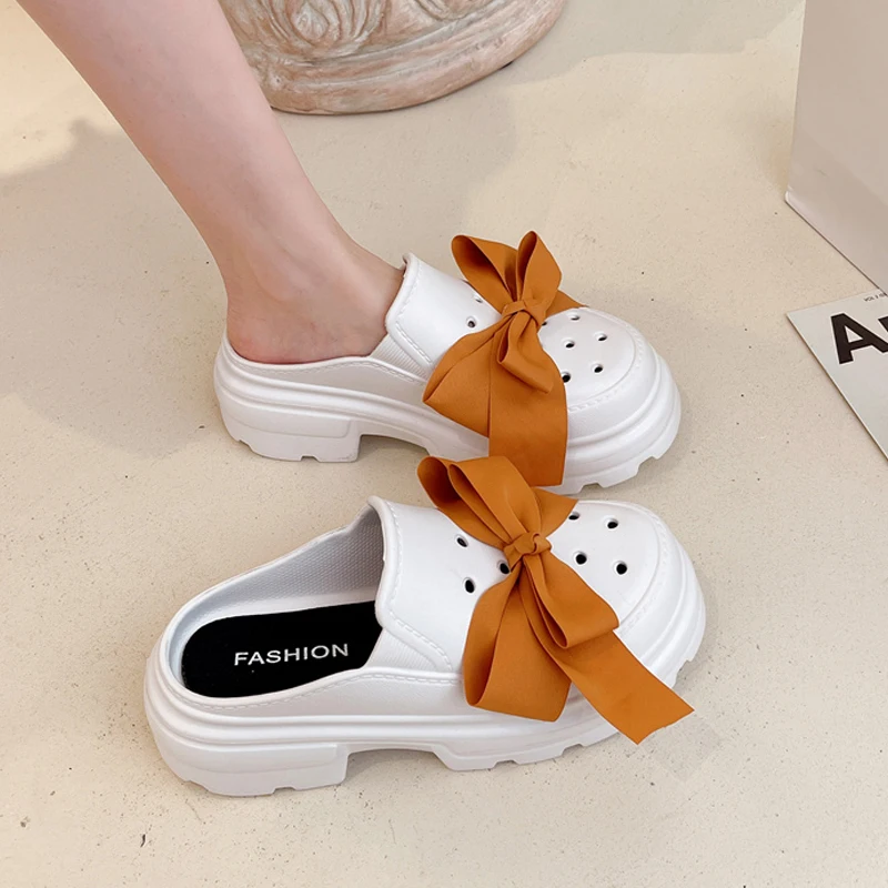 

Тапки женские домашние на платформе с бантом-бабочкой, сланцы, модные туфли на среднем каблуке, роскошные мягкие выразительные, 2022