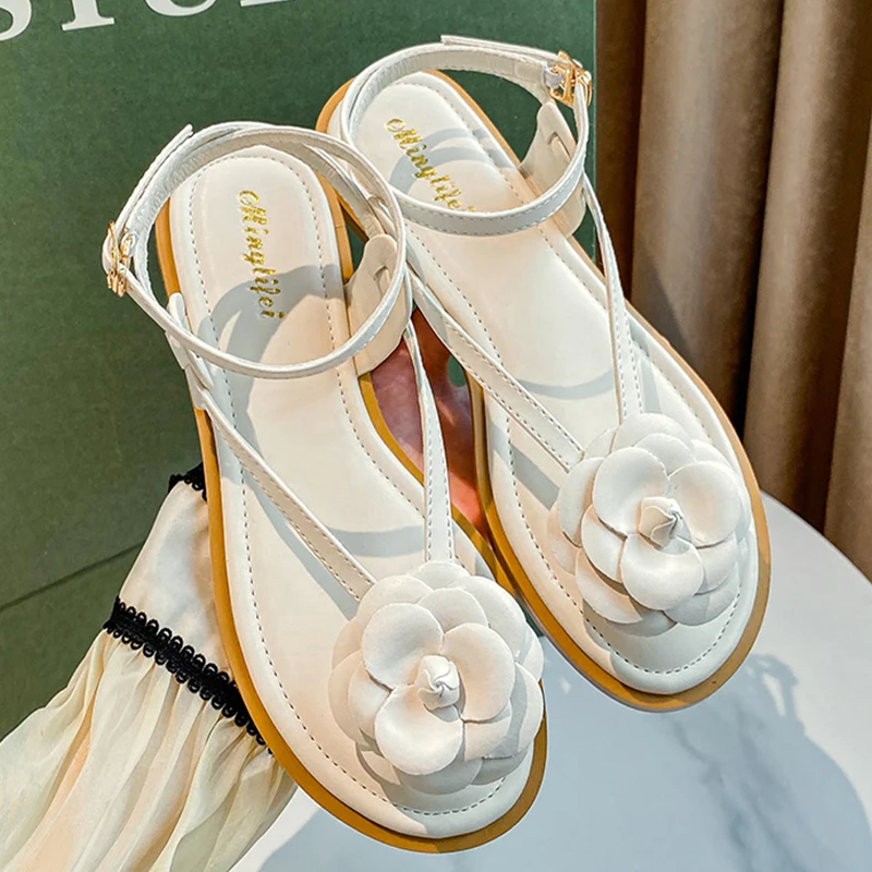 

Big Size Ladies Shoes Women Gladiator Sandals 2022 New Flower Summer Flats Round Toe Rubber Slides Casual Outside Beach Flats