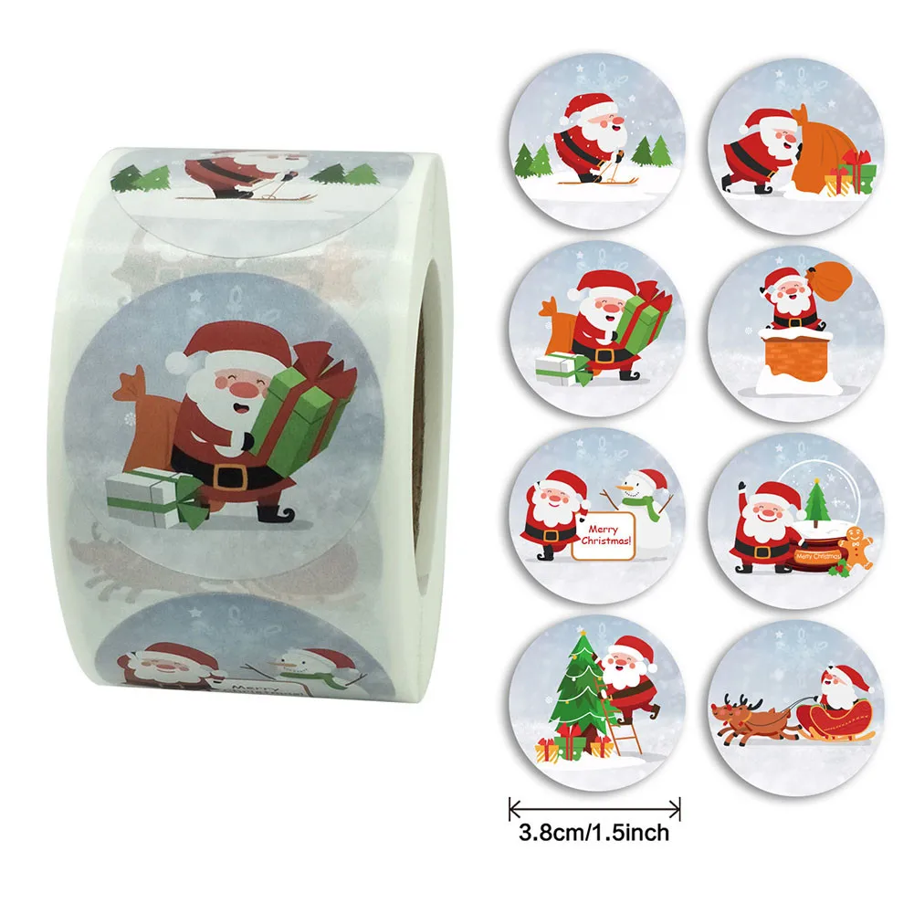 

500Pcs Round Labels Christmas Sticker Christmas Gift Box Santa Claus Snowman Animals Tree Decorative Xmas Tag Sealing Stickers