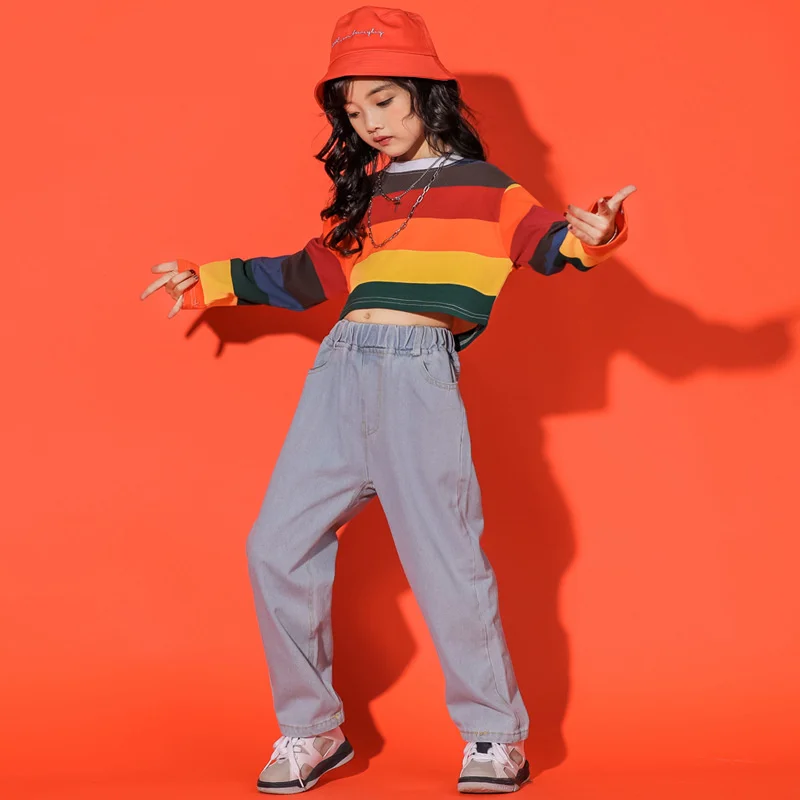 

Children's jazz dance costumes autumn Jazz new rainbow navel Top Girls hip hop hip hop suit trend