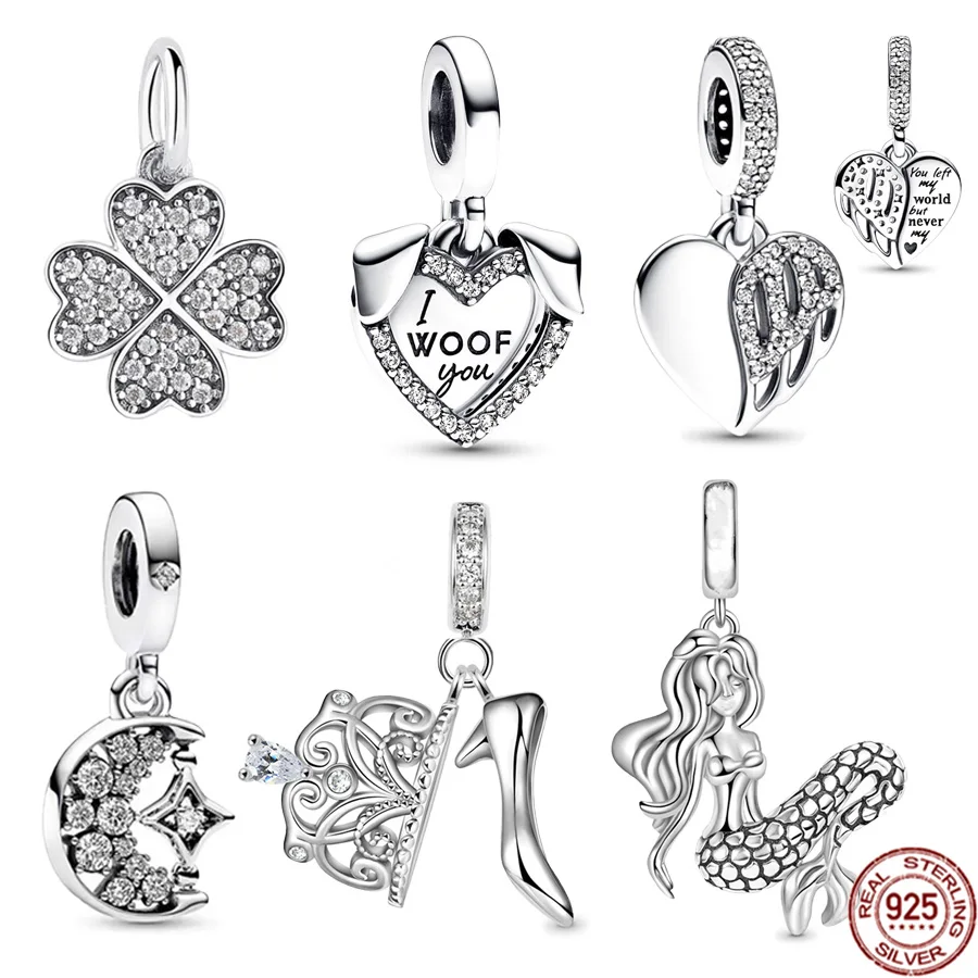 

Новые искусственные серебряные сверкающие элегантные туфли на каблуках с короной и подвесками в виде русалки подходят для оригинального браслета Pandora DIY ювелирные изделия в подарок