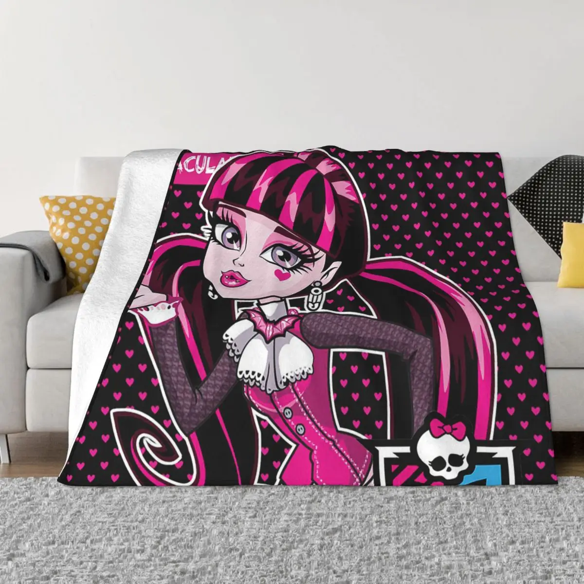 

Cute Draculaura Monster High Wool Blanket Cartoon Novelty Throw Blanket for Home 150*125cm Bedspreads