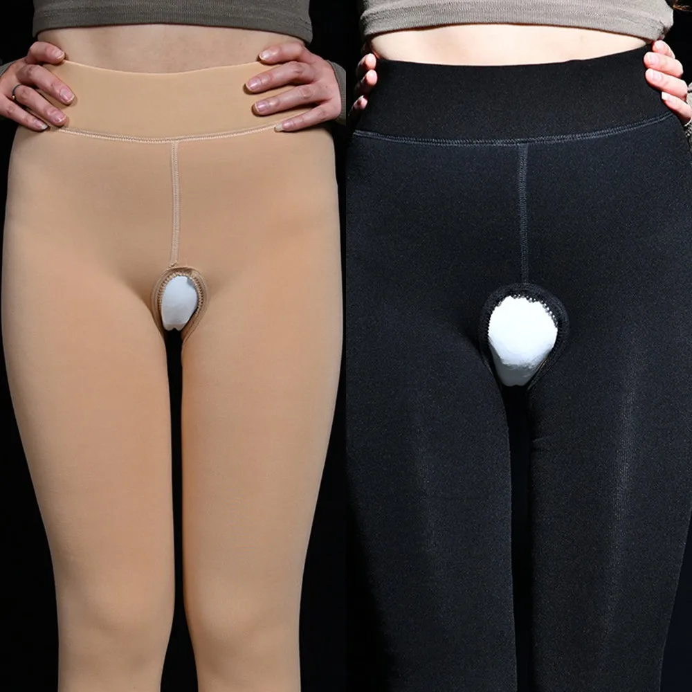 

2022 Winter Women Open Crotch Thickened Warm Pants Lined Thermal Stretching Underwear Leggings Fleece Thermal Underwear