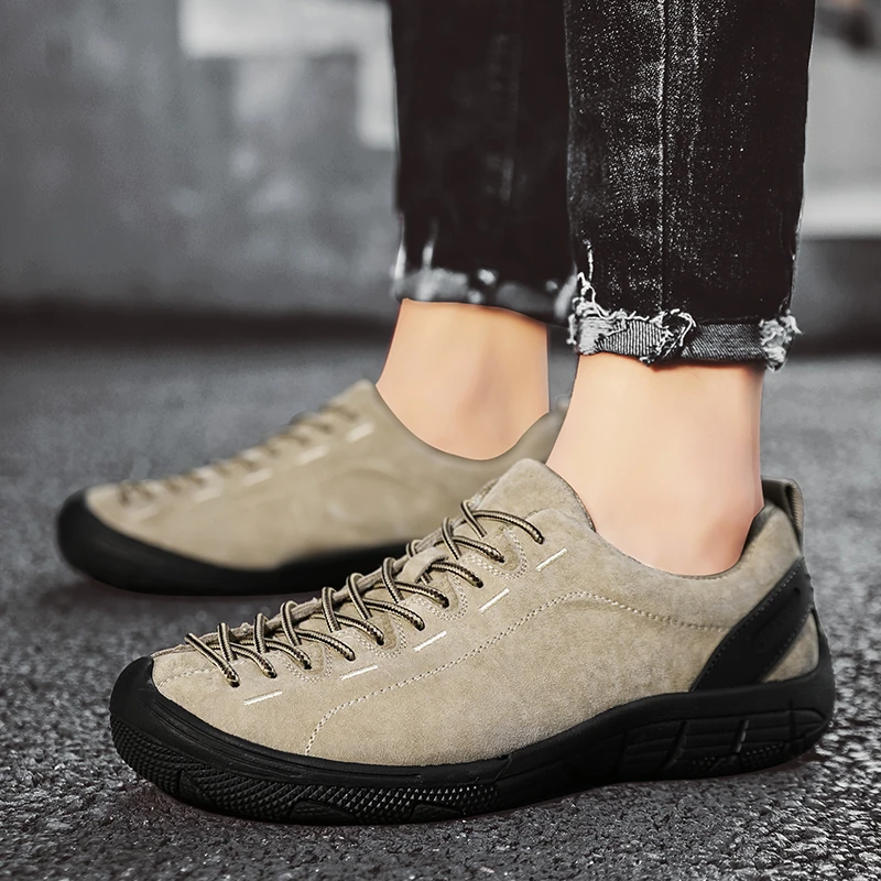 JIEMIAO Mens Hiking Shoes Outdoor Hunting Trekking Sneakers High Quality Suede Leather Men Tourism Travel Shoes Plus Size 38-47