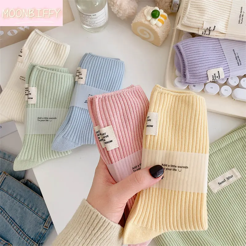 

Women Socks Long New High Quality Candy Color Crew Socks Japanese Fashion Cotton Breathable Fresh Colorful Socks Middle Tube