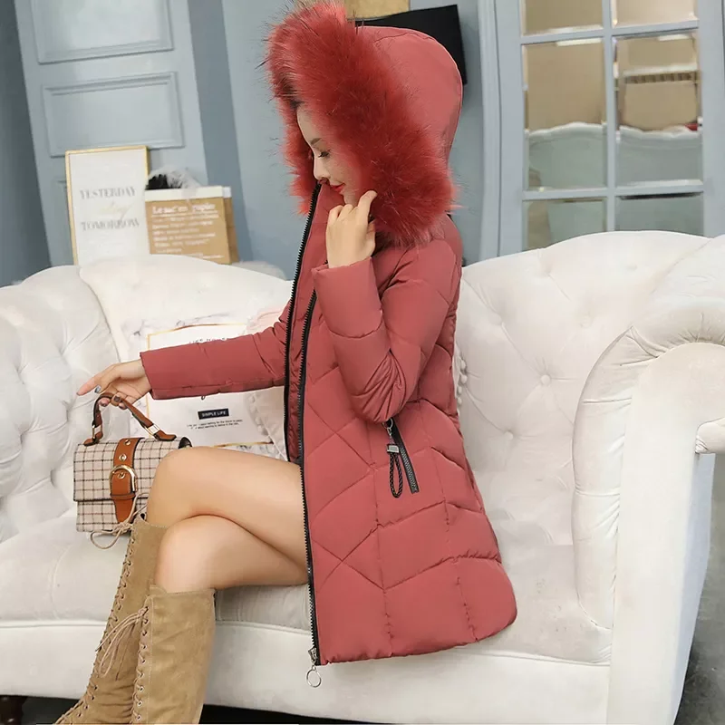 New2022 Parkas Women  Slim Hooded with Fur Thick Ladies Padded Coats Casual Winter Jackets Long Sleeve Outerwear Female