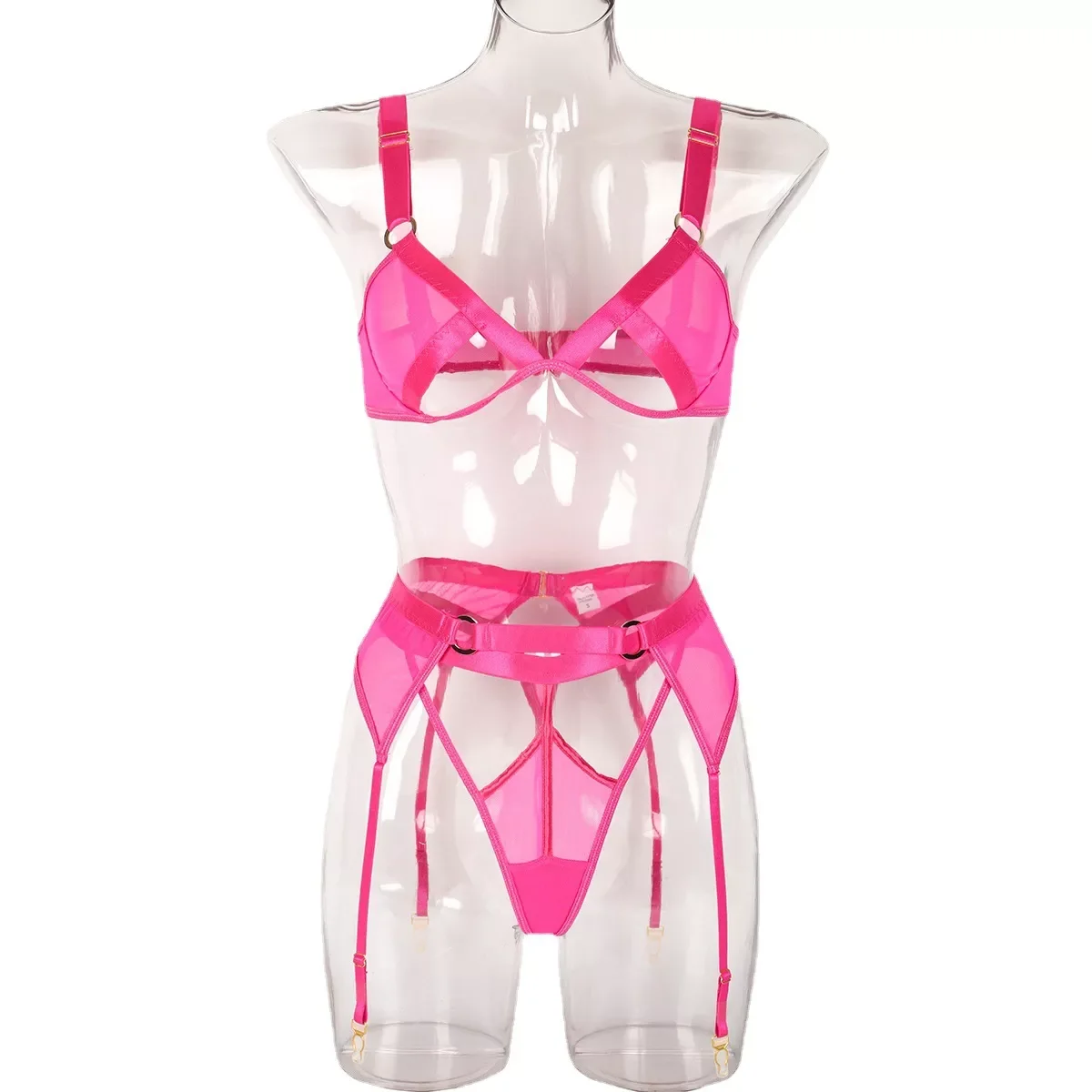 Сексуальное нижнее белье с прострочкой из сетчатой ткани комплект трех