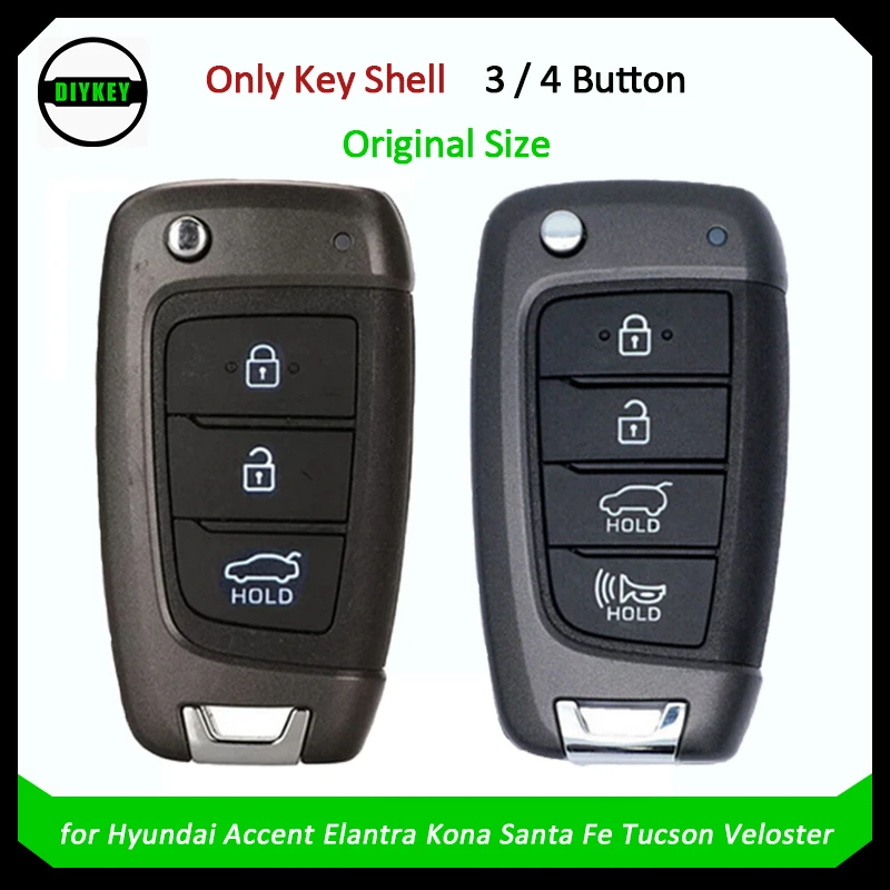 DIYKEY 3 / 4 Button Remote Key Shell Case Fob for Hyundai Accent Elantra Kona Santa Fe Tucson Veloster 2018 2019 2020 2021 2022