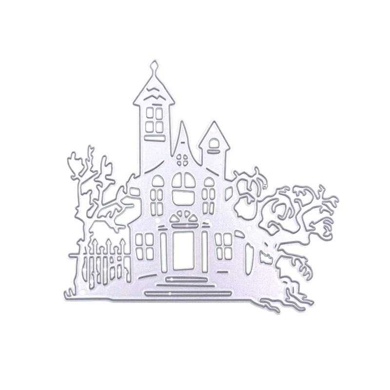 

2022 Новый Хэллоуин замок с привидениями дом с деревом металлические Вырубные штампы инструмент для тиснения высечки бумажная карточка