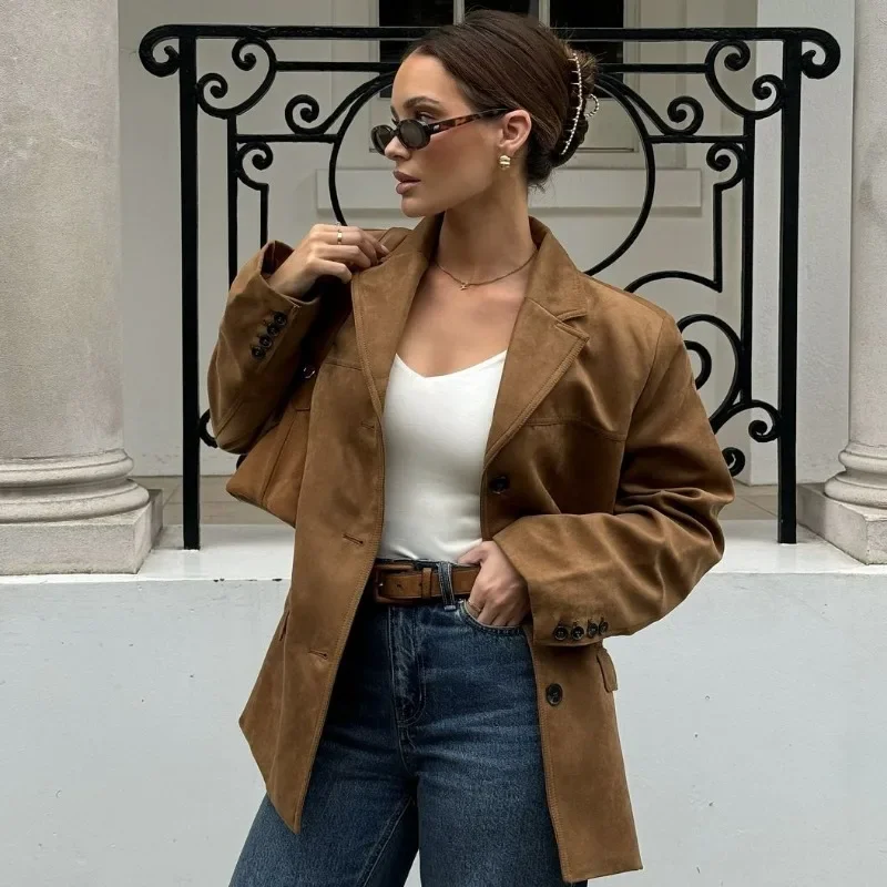 Trendix винтажная коричневая куртка пальто женская осенне-зимняя мода кардиган с