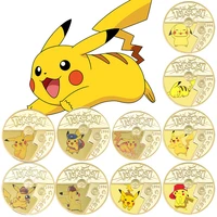 pokemon gold plated commemorative coin cartoon anime action figure pikachu jeni turtle gold coin medal collection set gifts