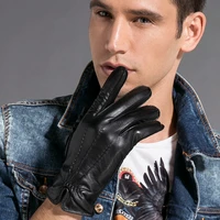 gours winter real leather gloves men black genuine goatskin gloves fleece lining warm soft driving fashion new arrival gsm019