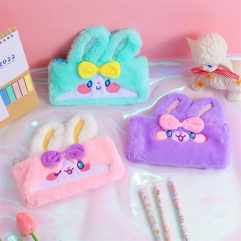 

Kawaii Cartoon Cute Rabbit Plush Pouch Pencil Case Bag Zipper Large Capacity Trousse Scolaire School Stationery Supplies Gift