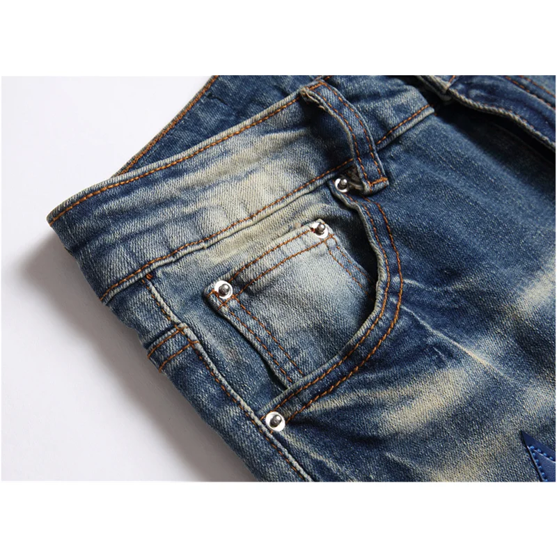 Punk  Jeans Men 2022 New Self-cultivation Elastic Force Trousers Five-pointed Star Embroidery Ripped Pencil Pants Female Autumn