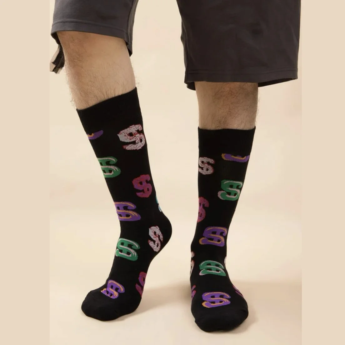 

CHAOZHU 3 Pairs Men Dollar Sign Print Socks Lucky Money Coming Crew Jacquard Sox Fancies Male Sockken Fashion Street
