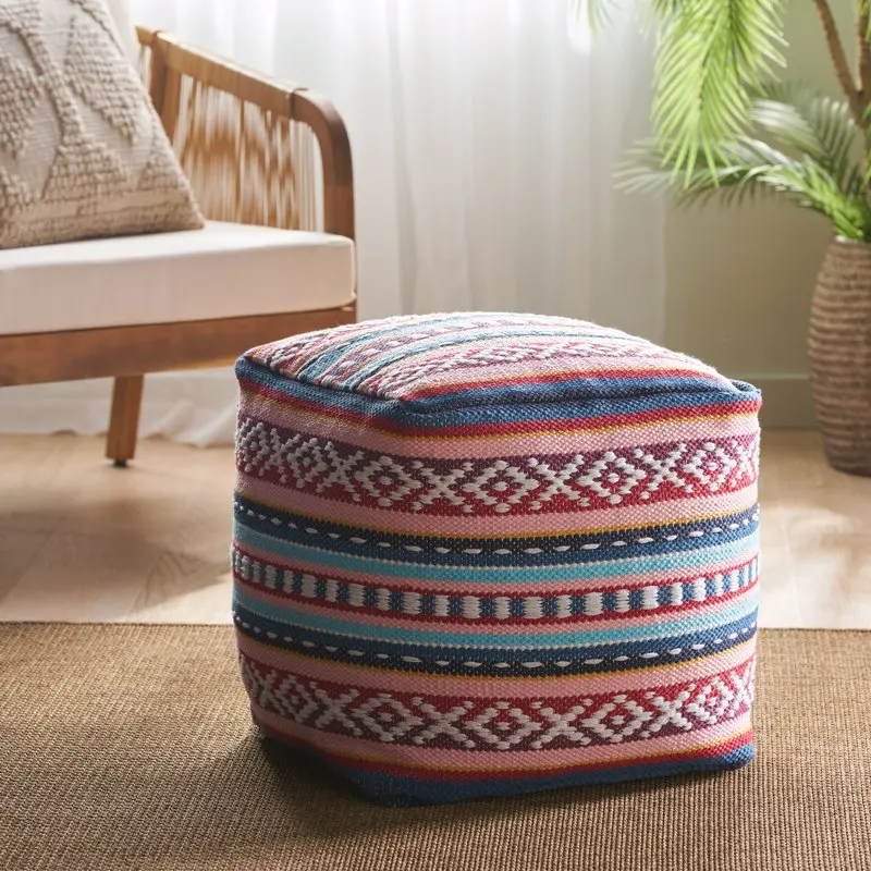 

Rawson Fabric Handcrafted Peruvian Print Cube Pouf, Pink, Blue, and Multi-White