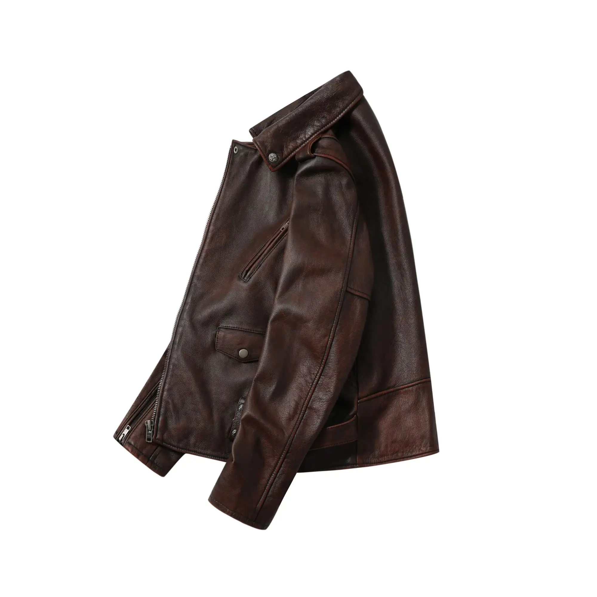 Мужская мотоциклетная куртка первого слоя из воловьей кожи с лацканами тонкая