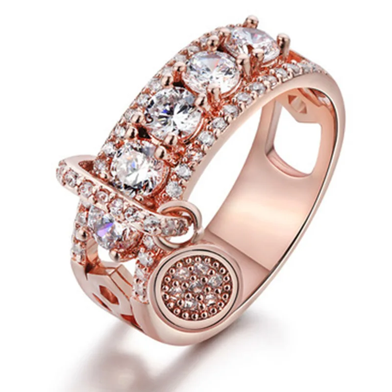 

New Electroplating Disc Ring Female European and American New Fashion Creative Zircon Hand Jewelry Wedding Party Jewelry