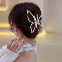 new butterfly pearl hairpin korean version fashion large metal back head hair shark clip womens temperament trend headdress