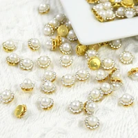 50pcs 9mm gold sewing pearl bead sew on rhinestones flatback flower pearl for clothes diy hat dress decoration craft accessories