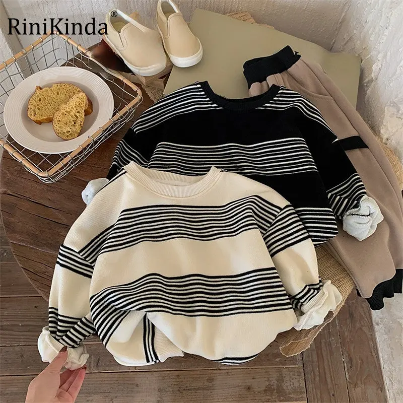 

RiniKinda 2023 Korean Style Spring Autumn Sweatshirt Boys Clothes Long Sleeve O Neck Pullovers Girls Kids Cotton Tops for Kids