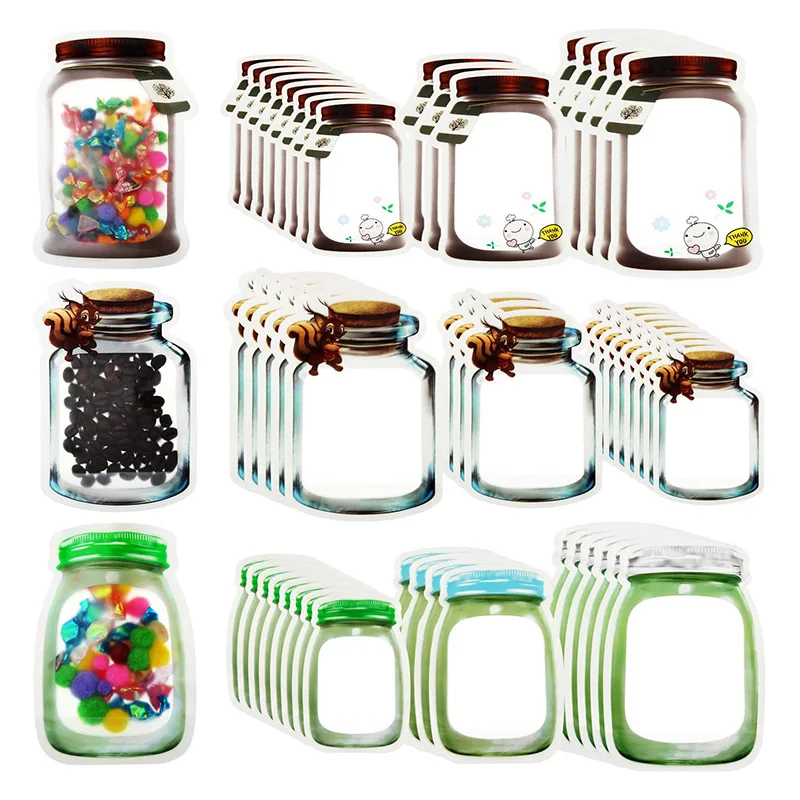 

New 10Pcs Reusable Mason Jar Bottles Bags Zipper Sealed Food Storage Bag Nuts Candy Cookies Snacks Fresh Bags Kitchen Organizer