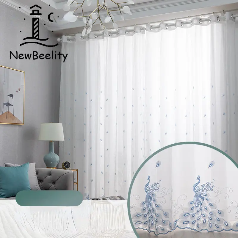 

Pastoral Curtains for Living Dining Room Bedroom White Tulle Embroidered Window Screens Balcony Window tulle Custom