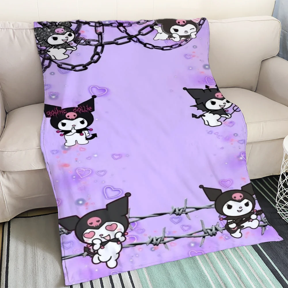 K-Kuromi Плюшевое Одеяло Из Тонкой Микрофибры Теплый Чехол Для Дивана Холодных Ночей