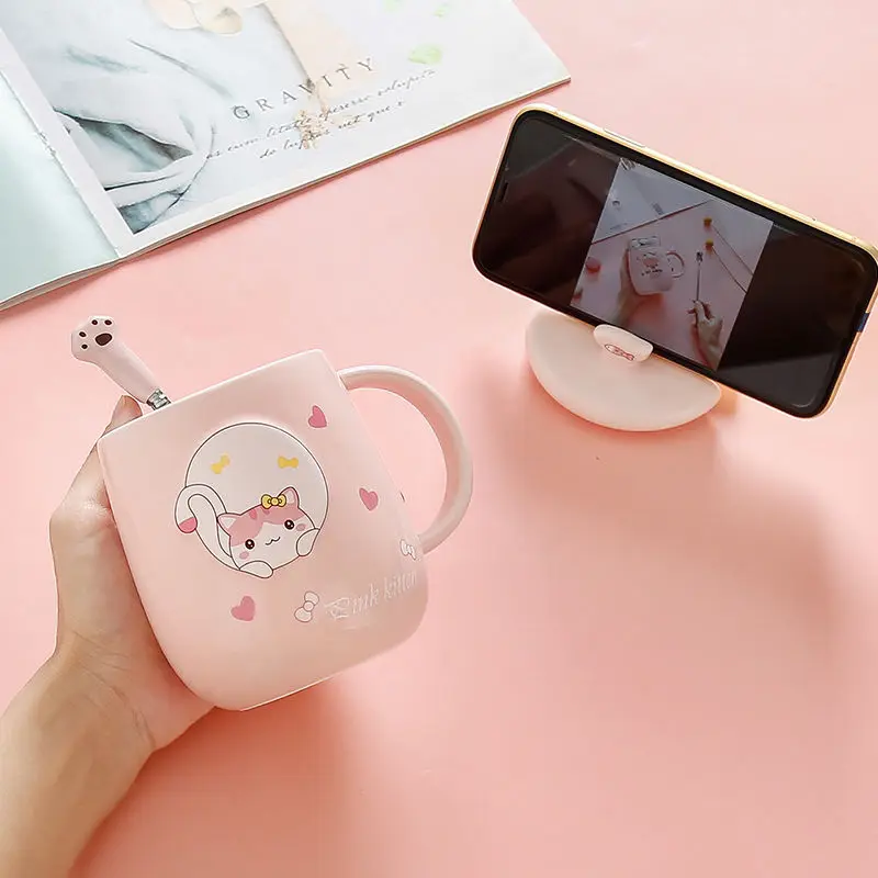 

Cat Cup Women's 2021 New Cat Paw Cup High Yan Value Fresh Drinking Cup Ins Ceramic Mug With Lid Spoon Mugs Coffee Cups KEDICAT