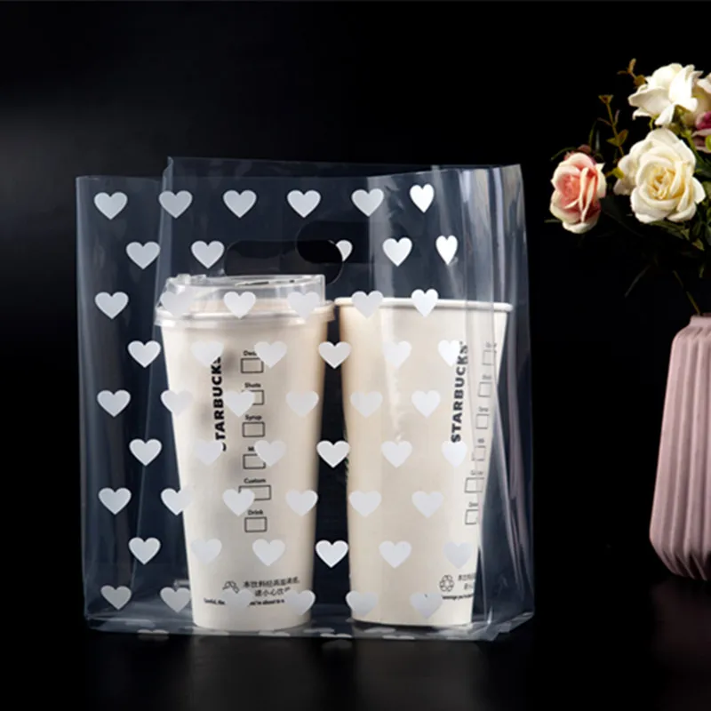 Продажа Пластиковые подарочные пакеты в форме сердца, прозрачные плотные пакеты для покупок с ручкой, упаковка для розничных бутиков, 50 шт.