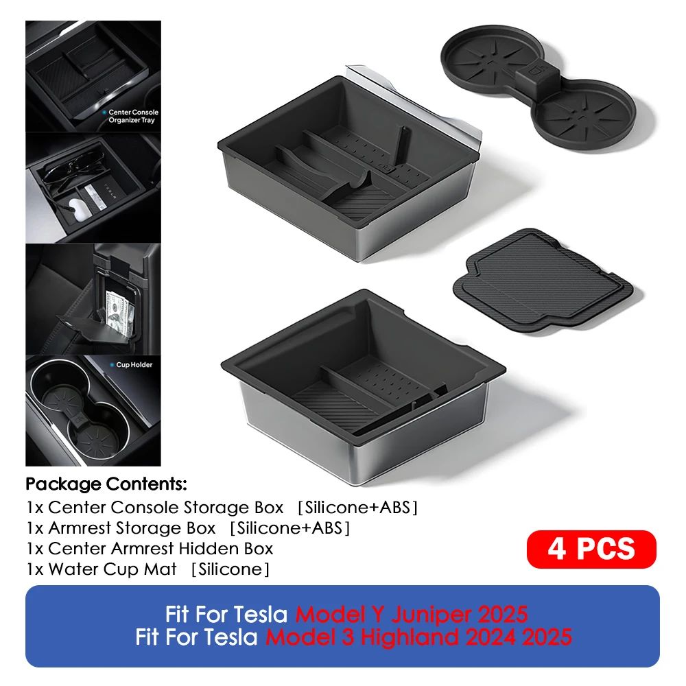 

Для Tesla Model Y Juniper 2025 и Model 3 Highland 2024 2025 ABS Органайзер для центральной консоли Лоток Подлокотник Ящик для хранения Аксессуары