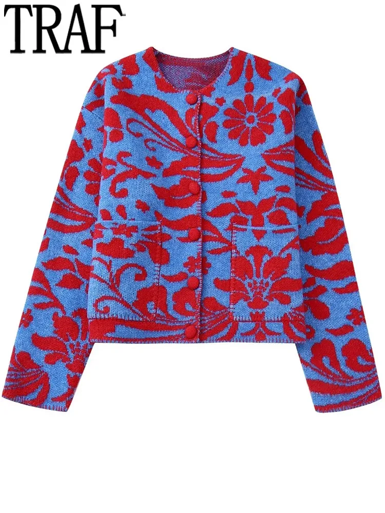 

Кардиган женский трикотажный жаккардовый с длинным рукавом, на осень/зиму