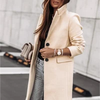 2021 autumn and winter casual long sleeved button woolen coat two button slim woolen coat with suit collar womens clothing