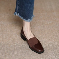 2022 spring women slip on loafer autumn fashion ladies british metal buckle flat shoes square toe female brown casual ballerina
