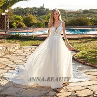 anna a line chiffon wedding dresses appliques v neck illusion sweep train wedding gown for bride made to order
